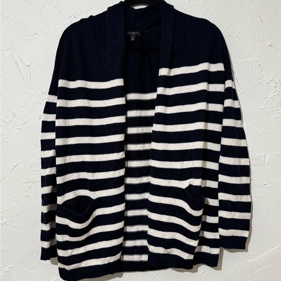 Talbots Navy Blue & White Striped Open-Front Cardigan Sweater Women's Sz Small P - Picture 8 of 9